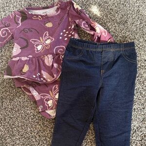 Carters Baby Girl Purple Butterfly Long Sleeve Onesie and Pants Set Size 9months